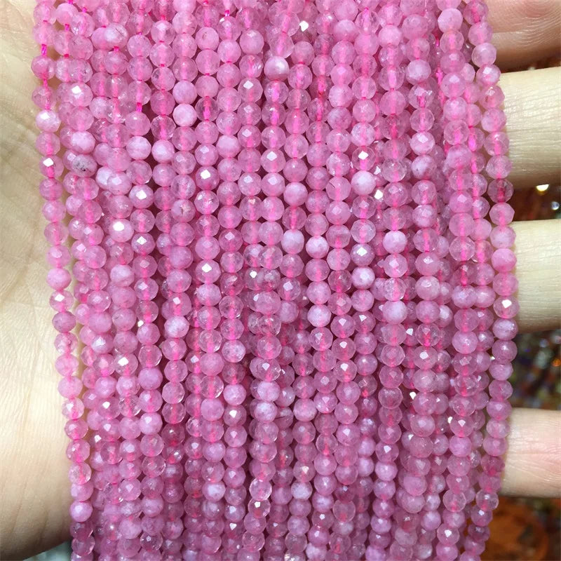 3MM-4MM Rubellite Tourmaline Apyrite Gemstone Round Beads