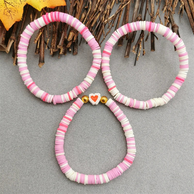 Charm Pink Heart Bangle Bracelet Birthday Gift Women Boho Jewelry