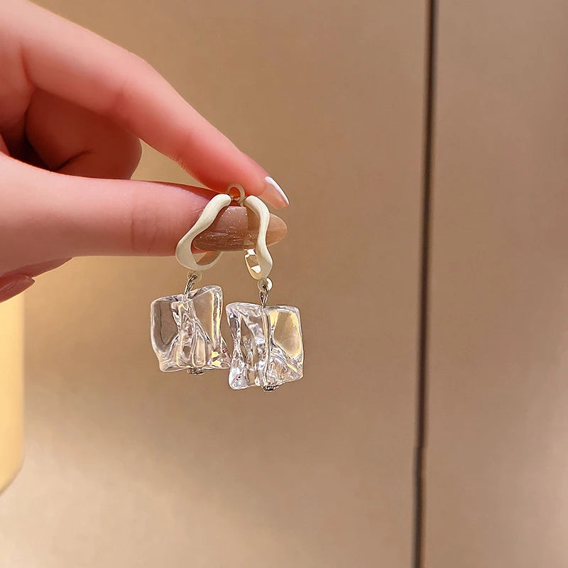 French Retro Transparent Long Earrings Women Niche Earring
