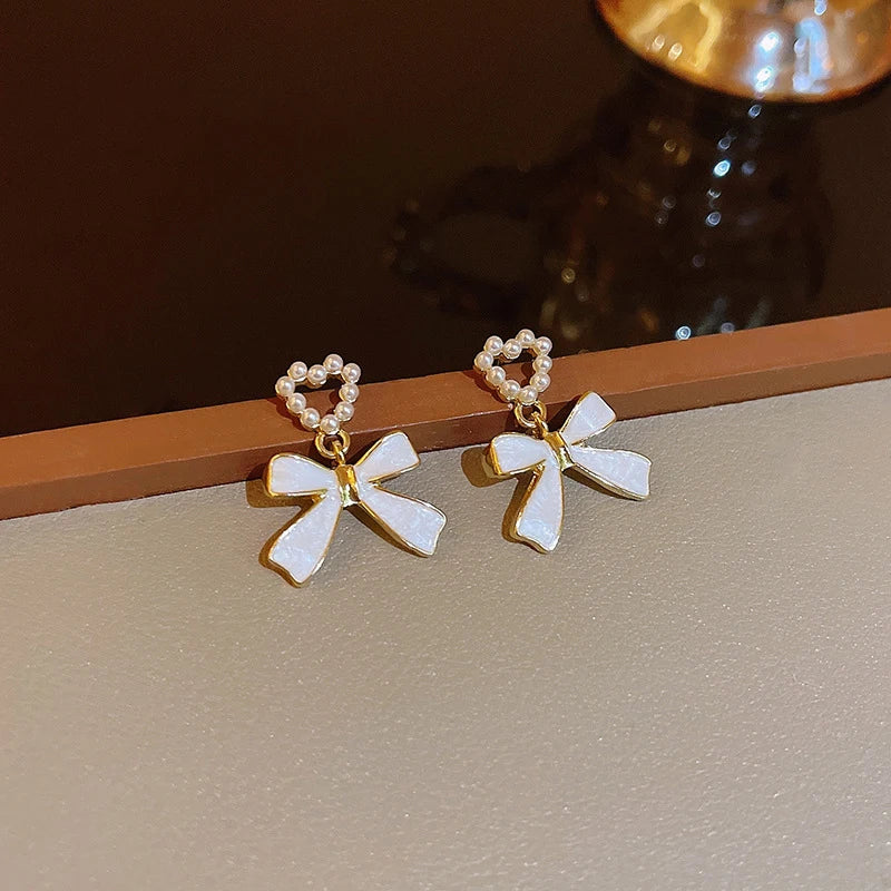 Pearl Bow Earrings Women Niche Earrings Temperament Versatile Earring
