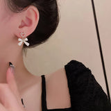 Pearl Bow Earrings Women Niche Earrings Temperament Versatile Earring