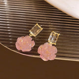 Retro Crystal Rose Flower Women Earrings French Temperament Ear Jewelry