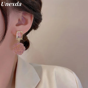 Retro Crystal Rose Flower Women Earrings French Temperament Ear Jewelry