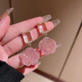 Retro Crystal Rose Flower Women Earrings French Temperament Ear Jewelry