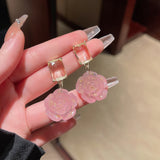 Retro Crystal Rose Flower Women Earrings French Temperament Ear Jewelry