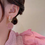 Retro Crystal Rose Flower Women Earrings French Temperament Ear Jewelry