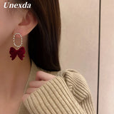Red Velvet Bow Knot Earrings Tassel Earrings for Women
