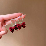 Red Velvet Bow Knot Earrings Tassel Earrings for Women