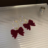 Red Velvet Bow Knot Earrings Tassel Earrings for Women
