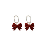 Red Velvet Bow Knot Earrings Tassel Earrings for Women