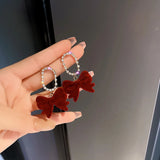 Red Velvet Bow Knot Earrings Tassel Earrings for Women
