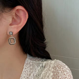 Retro Square Diamond Women Earrings Light All-match High-end