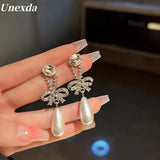 Tassel Long Pearl Earrings Diamond Bow Knot High-end Ear Jewelry