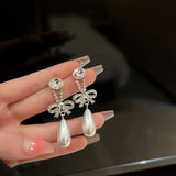 Tassel Long Pearl Earrings Diamond Bow Knot High-end Ear Jewelry