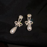 Tassel Long Pearl Earrings Diamond Bow Knot High-end Ear Jewelry