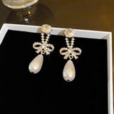 Tassel Long Pearl Earrings Diamond Bow Knot High-end Ear Jewelry