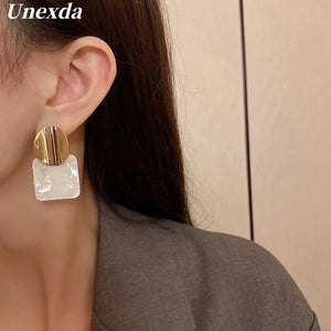 Niche Square Earrings Mother-of-pearl Retro Design