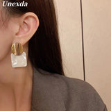 Niche Square Earrings Mother-of-pearl Retro Design