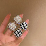 Retro Women Glamour Earrings Velvet Plaid Diamond Earring Niche Sense