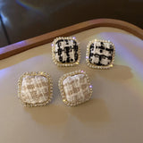 Retro Women Glamour Earrings Velvet Plaid Diamond Earring Niche Sense