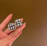 Retro Women Glamour Earrings Velvet Plaid Diamond Earring Niche Sense