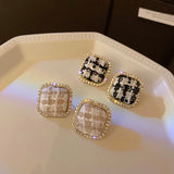 Retro Women Glamour Earrings Velvet Plaid Diamond Earring Niche Sense