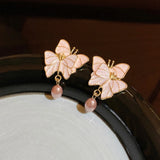 Chinese Style Pearl Butterfly Earrings