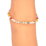 Stainless Steel Chains Crystal Beaded Pearl Anklet