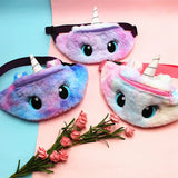 Unicorn Cartoon Plush Shoulder Bag Little Girl Big Eyes Waist Container Coin Pur