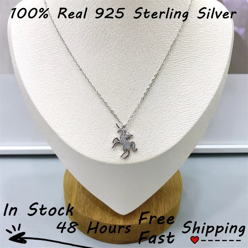 Unicorn Crystal 925 Silver Necklace for Women Men