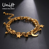 Star Moon Bracelets Stainless Steel Charm Beads Chain Bangle Kpop Jewelry