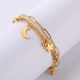 Star Moon Bracelets Stainless Steel Charm Beads Chain Bangle Kpop Jewelry