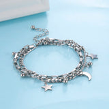 Star Moon Bracelets Stainless Steel Charm Beads Chain Bangle Kpop Jewelry