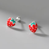 925 Silver Strawberry Stud Earrings for Women Girls