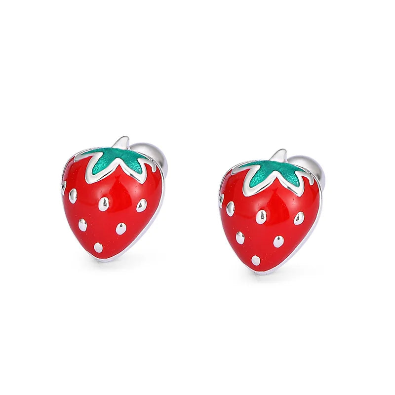 925 Silver Strawberry Stud Earrings for Women Girls