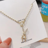 14K Zircon Rabbit Necklace - Ladies Banquet Accessories