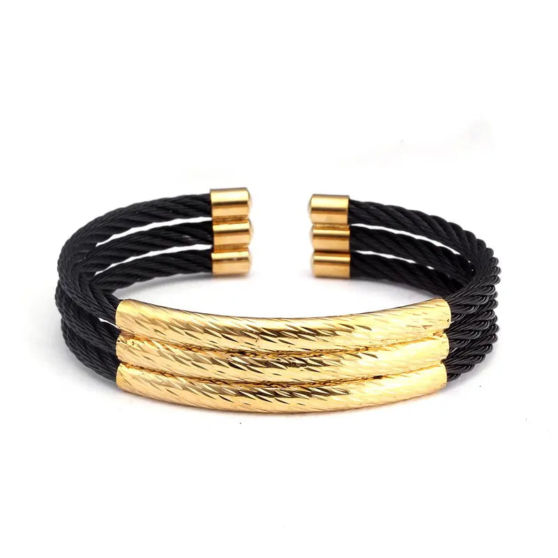 3-Layer Stainless Steel Charm Bracelet Sports Cuff Bangle