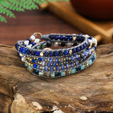 3 Layers Natural Stone Wrap Bracelet Flat Vein Stone Beaded Boho Jewelry