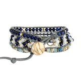 3 Layers Natural Stone Wrap Bracelet Flat Vein Stone Beaded Boho Jewelry