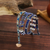 3 Layers Natural Stone Wrap Bracelet Flat Vein Stone Beaded Boho Jewelry
