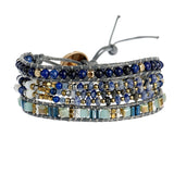 3 Layers Natural Stone Wrap Bracelet Flat Vein Stone Beaded Boho Jewelry