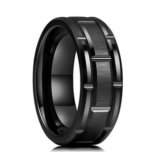 8MM Tungsten Carbide Hammered Ring with Dyed Wood Inlay Multi-Faceted Men's Band