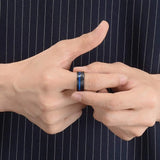 8MM Tungsten Carbide Hammered Ring with Dyed Wood Inlay Multi-Faceted Men's Band