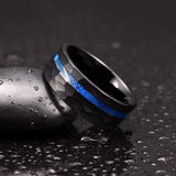 8MM Tungsten Carbide Hammered Ring with Dyed Wood Inlay Multi-Faceted Men's Band