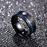 8MM Tungsten Carbide Hammered Ring with Dyed Wood Inlay Multi-Faceted Men's Band
