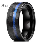 8MM Tungsten Carbide Hammered Ring with Dyed Wood Inlay Multi-Faceted Men's Band