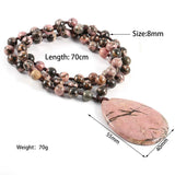 8mm Agates Beads Drop-shape Pendant Necklace Rose Quartzs Beaded Long Necklace