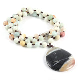 8mm Agates Beads Drop-shape Pendant Necklace Rose Quartzs Beaded Long Necklace