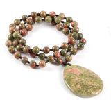 8mm Agates Beads Drop-shape Pendant Necklace Rose Quartzs Beaded Long Necklace