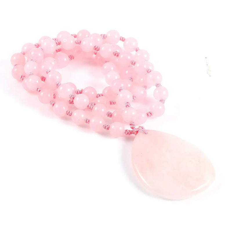 8mm Agates Beads Drop-shape Pendant Necklace Rose Quartzs Beaded Long Necklace